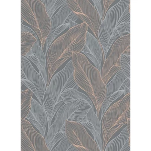 Barna szürkésbarna fényes levél mintás tapéta