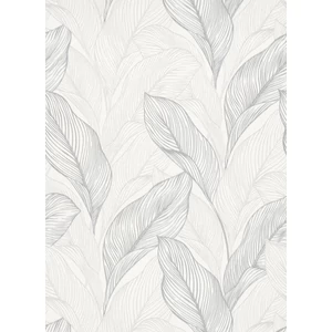 Drapp fényes szürke csillogó levél mintás tapéta