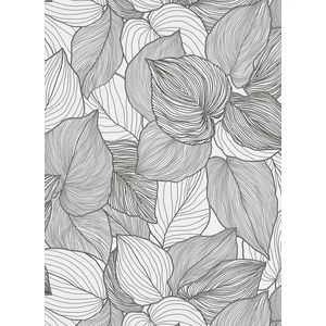 Fehér szürke fekete csillogó levél mintás tapéta