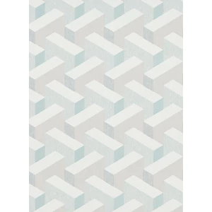 3D fehér kék barna színű geometriai mintás tapéta