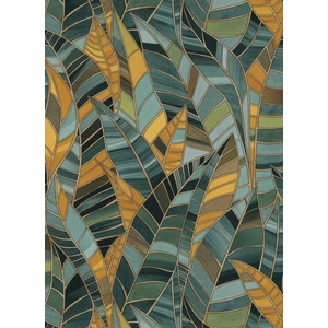 Kék zöld sárga levél mintás tapéta