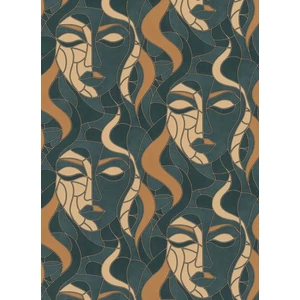 Mozaik mintás zöld barna arany bézs színű tapéta