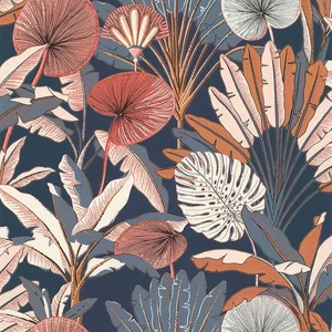 Kék alapon trópusi leveles tapéta Kék alapon trópusi leveles tapéta