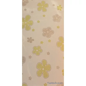 Fehér alapon, bézs, virágos tapéta