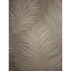 Bézs barna csillámos levél mintás tapéta
