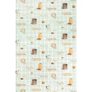 Fehér alapon szürke kockás barna kávé mintás tapéta