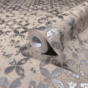 Barna alapon fényes platina mintás tapéta