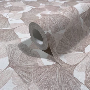 Púderrózsaszín és tejeskávé tónusú gingko 3d mintás tapéta