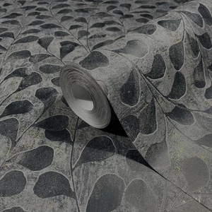 Modern fekete szürke leveles tapéta