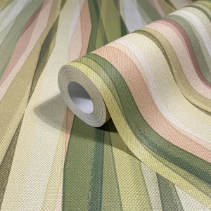 Zöld barna sárga csíkos mintás tapéta