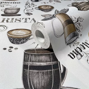 Fehér alapon barna kávé mintás tapéta