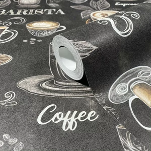 Fekete alapon barna kávé mintás tapéta