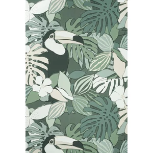 Zöld drapp fekete fehér levél mintás tapéta