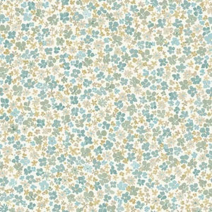 Fehér alapon türkiz zöld kék okkersárga virágos tapéta