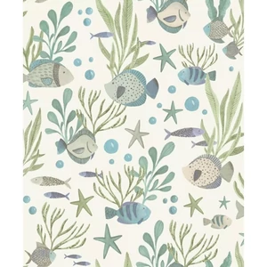 Fehér alapon kék zöld lila bézs tenger alatti világ mintás tapéta