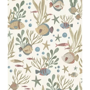 Fehér alapon kék zöld barna bordó bézs tenger alatti világ mintás tapéta