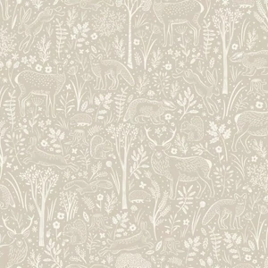 Szürke bézs árnyalatú állat és növény mintás tapéta