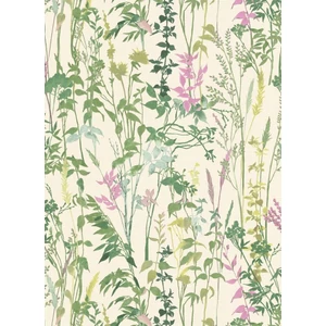 Fehér zöld lila virágos tapéta