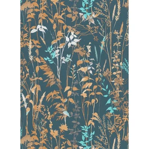 Kék barna türkiz szürke virágos tapéta