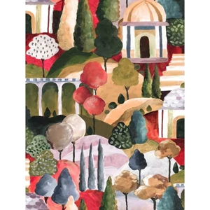 Zöld sárga piros kék fekete tájkép tapéta