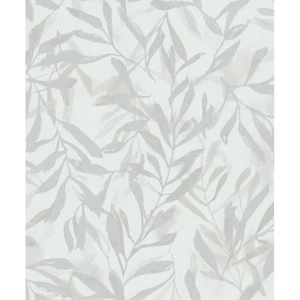 Világosszürke bézs leveles tapéta
