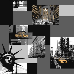 Fekete alapon sárga , szürke, fekete New York városa tapéta