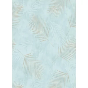 Türkiz bézs barna leveles tapéta