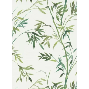 Akvarell hatású fehér zöld bambusz mintás tapéta Akvarell hatású fehér zöld bambusz mintás tapéta