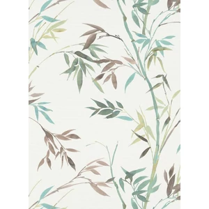 Akvarell hatású fehér barna zöld kék bambusz mintás tapéta Akvarell hatású fehér barna zöld kék bambusz mintás tapéta