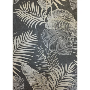 Szürke alapon drapp nagy levél mintás tapéta