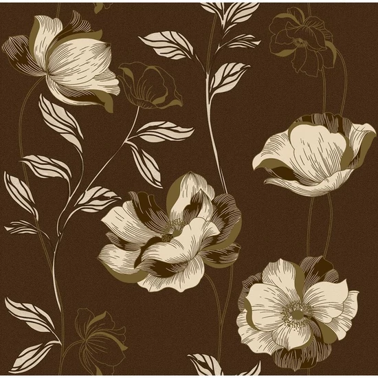 Barna alapon krém törtfehér világos bézs virágos tapéta