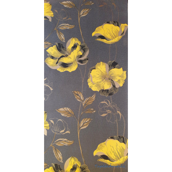 Fekete alapon sárga arany virágos tapéta