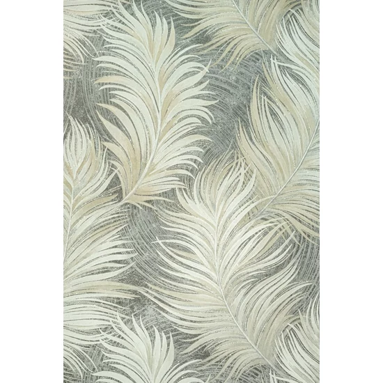 Szürke antracit alapon drapp krém nagy leveles tapéta