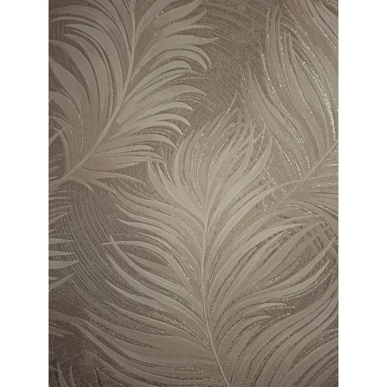 Bézs barna csillámos levél mintás tapéta