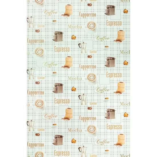 Fehér alapon szürke kockás barna kávé mintás tapéta