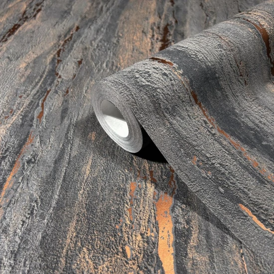 Matt fekete alapon fényes arany vakolat mintás tapéta