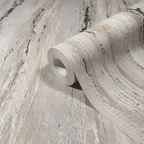 Matt barnásszürke alapon fényes vakolat mintás tapéta