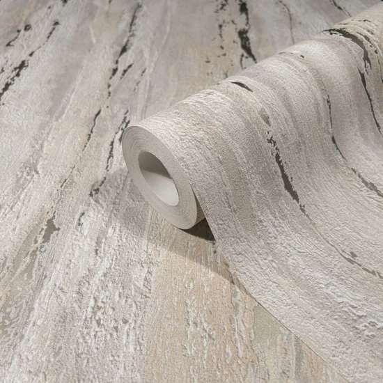 Matt szürkésfehér barna alapon fényes vakolat mintás tapéta