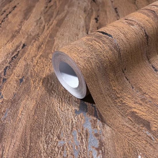 Matt rozsdabarna alapon fényes vakolat mintás tapéta