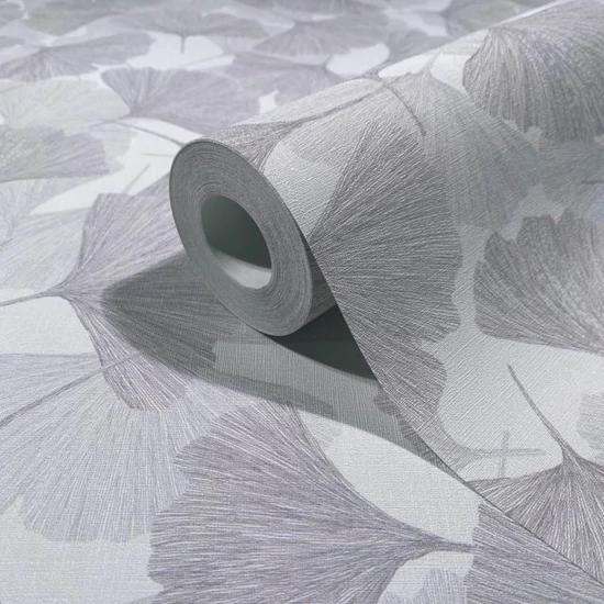 Törtfehér és szürke tónusú tapéta gingko 3d mintás tapéta