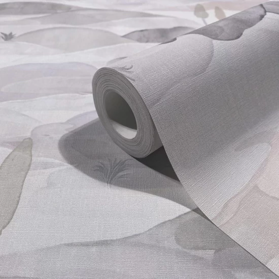 Törtfehér bézs és szürke tónusú hullámzó dombos tapéta