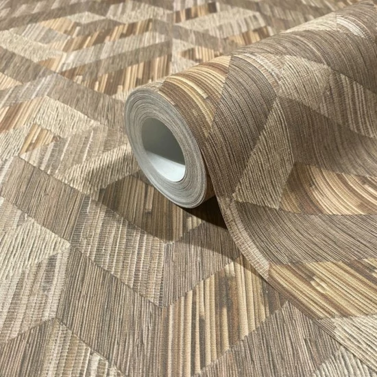 Bézs barna és homok tónusú geometriai mintás tapéta