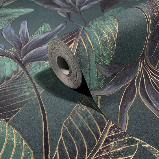 Mélyzöld leveles tapéta