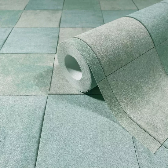 Burkolat hatású pasztell zöld kék színű tapéta