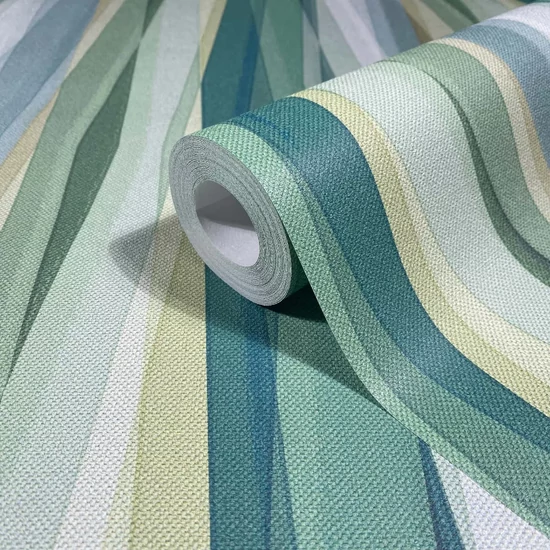 Zöld sárga színű csíkos mintás tapéta