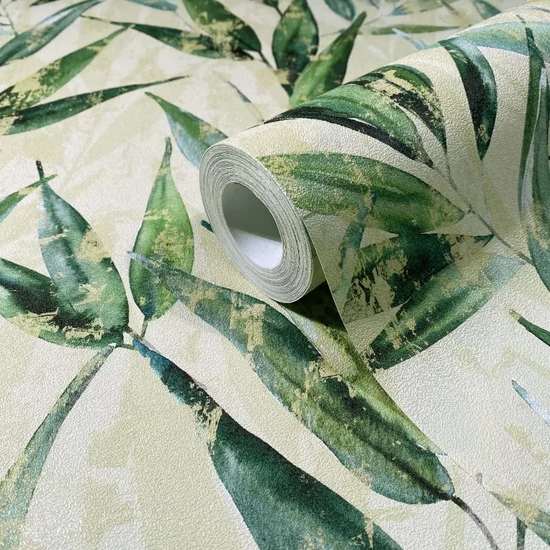 Almazöld alapon méregzöld leveles tapéta