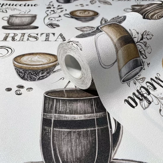 Fehér alapon barna kávé mintás tapéta