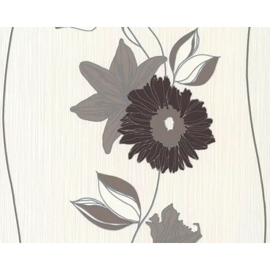 Fehér alapon középen futó szürke virágos tapéta