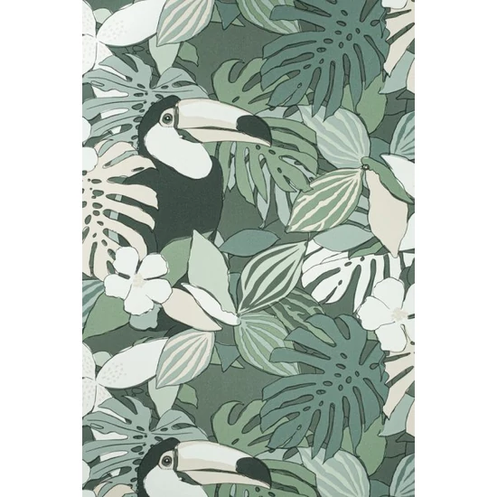 Zöld drapp fekete fehér levél mintás tapéta