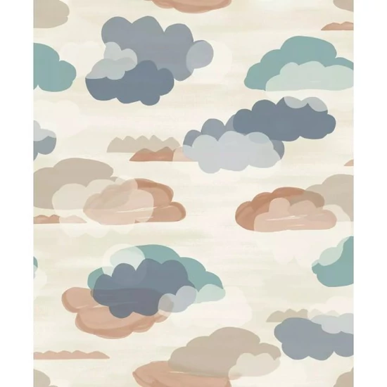 Szürke fehér alapon szürke zöld kék barna bézs felhő mintás tapéta